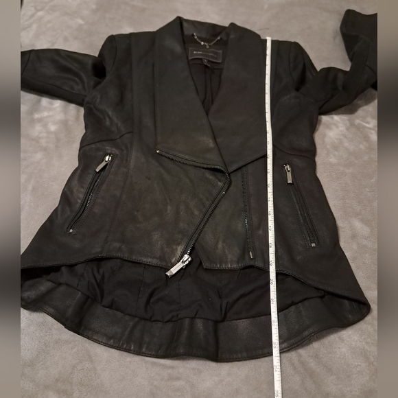 BCBGMAXAZRIA black genuine soft leather draped collar jacket front zip size XXS. - Picture 11 of 13